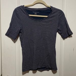 Navy Blue Tommy Hilfiger White Polka Dot Shirt